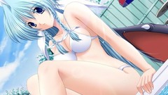 Water woman ass Anime wet sitting blue hair anime girls blue 