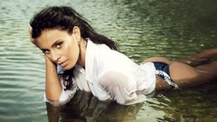 Water woman ass lakes reflections long hair brown eyes 