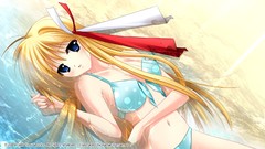 Water woman Beaches long hair anime girls blue eyes bikini