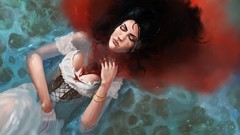 Water woman blood closed eyes wounds floating artwork