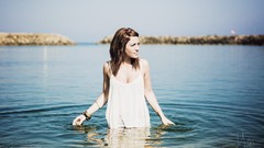 Water woman dress brunettes no bra