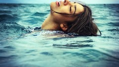 Water woman faces brunettes