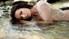 Water woman lie brunettes