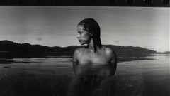 Water woman monochrome bare shoulders