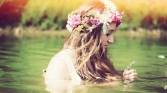 Water woman outdoors brunettes flower crowns