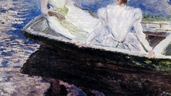 Water woman paintings impressionism reflections white dress 