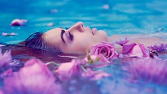 Water woman roses pink flowers faces floating wet hair depth of 