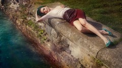 Water woman skirts lying down no bra