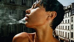 Water woman smoke close-up wet buildings smoking cities closed 