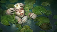 Water woman Water Lilies closed eyes artwork fantasy art lily 