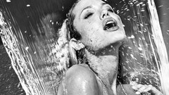 Water woman wet Angelina Jolie closed eyes open mouth grayscale
