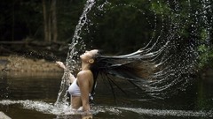 Water woman wet lakes splashes brunettes