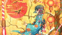 Watercolor kimono lanterns taupe