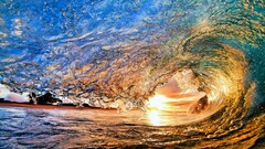 waves Sea coast sunlight water sunset