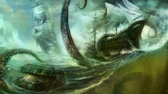 Waves ships Kraken fantasy