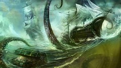 Waves tentacles ships Kraken
