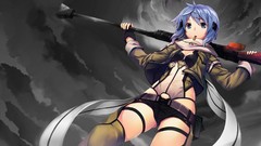 Weapons Anime blue hair blue eyes short hair sword art online 