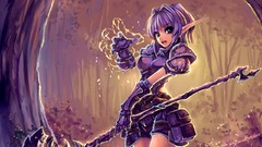 Weapons Anime elves armor staff Shorts pink hair anime girls 