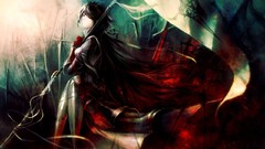 Weapons Anime Flags armor red eyes Swords long hair anime girls 