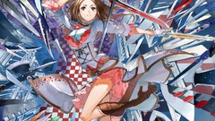 Weapons Anime gloves Swords anime girls boots brown eyes 