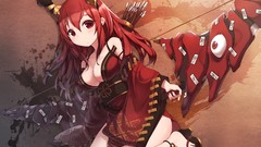 Weapons Anime horns red eyes arrows long hair anime girls 