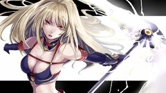 Weapons Anime red eyes blondes long hair anime girls scythe 