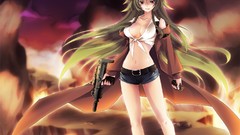 Weapons Anime Shorts long hair brown eyes green hair Grenades 