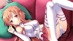 Weapons Anime skirts long hair brunettes ecchi sword art online 