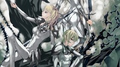 Weapons Anime Swords blondes anime girls braids green hair 