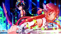 Weapons Anime Swords long hair anime girls brown eyes brunettes 