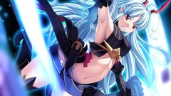 Weapons Anime Valkyrie white hair red eyes blue hair long hair 