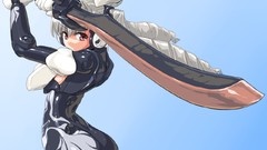 Weapons Anime white hair gloves Swords long hair pink eyes 