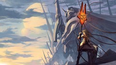 Weapons armor anime girls artwork fantasy art