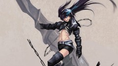 Weapons armor chains anime girls boots blue eyes black rock 