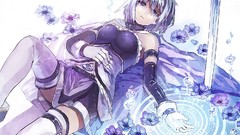 Weapons armor gloves Swords skirts blue hair anime girls blue 