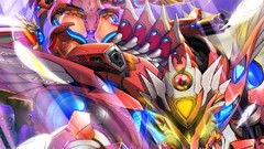 Weapons armor pink hair anime girls orange eyes huge boobs