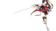 Weapons armor Ribbons Swords skirts long hair anime girls black 