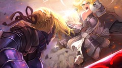 Weapons armor saber blondes anime girls green eyes fate stay 
