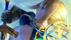 Weapons armor saber Swords blondes anime girls blue eyes short 