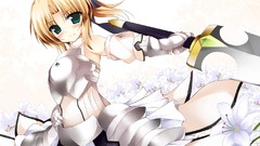 Weapons armor Swords blondes blush green eyes fate stay night 