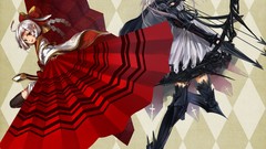 Weapons armor white hair red eyes fans anime girls artwork 