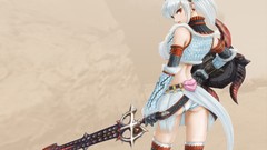 Weapons armor white hair red eyes Swords anime girls panties 