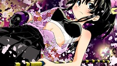 Weapons arrows anime girls ponytails black hair black eyes 