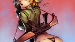 Weapons ass hats drawings pants anime girls blue eyes short 