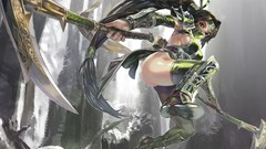 Weapons ass masks long hair black hair League of Legends 