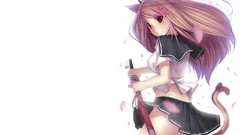 Weapons ass white background red eyes Swords skirts long hair 