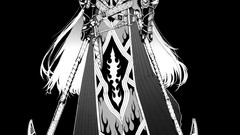 Weapons black background horns armor monochrome long hair anime 