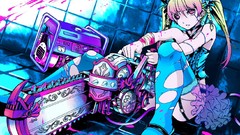 Weapons blood Anime collar horns clothes pink eyes anime girls 