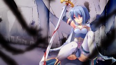 Weapons blood armor gloves blue hair anime girls blue eyes 