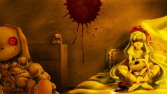 Weapons blood dress beds sitting bows curtains blondes pillows 